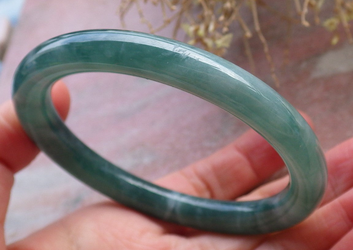 Certified Icy Green Burma 100% Natural A JADE Jadeite Circle Bangle Bracelet 56 mm 手镯 648361 TN