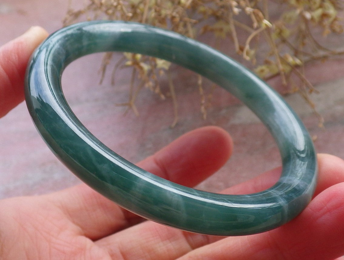 Certified Icy Green Burma 100% Natural A JADE Jadeite Circle Bangle Bracelet 56 mm 手镯 648361 TN