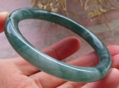 Certified Icy Green Burma 100% Natural A JADE Jadeite Circle Bangle Bracelet 56 mm 手镯 648361 TN