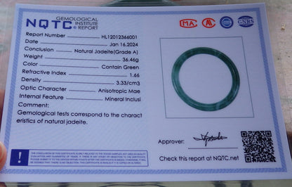 Certified Icy Green Burma 100% Natural A JADE Jadeite Circle Bangle Bracelet 56 mm 手镯 648361 TN