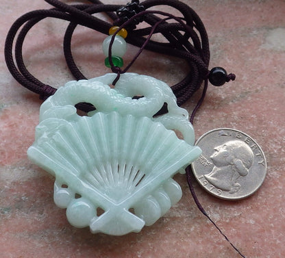 Certified Green Burma 100% Natural A Jade jadeite Pendant Dragon Coin Fan Necklace 风生水起 648374 TN