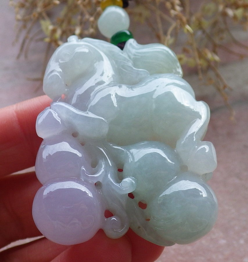 Certified Green Lavender Burma 100% Natural A Jade jadeite Pendant  Horse Gourd Coin Necklace 马到功成 648384 TN