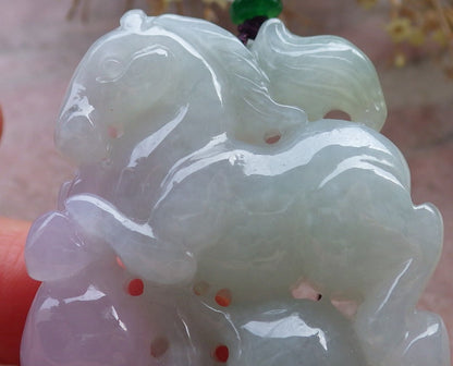 Certified Green Lavender Burma 100% Natural A Jade jadeite Pendant  Horse Gourd Coin Necklace 马到功成 648384 TN