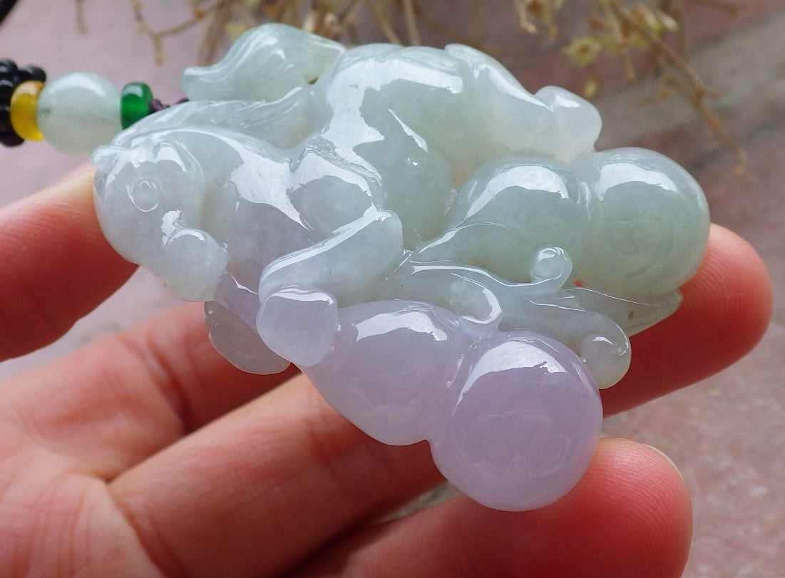 Certified Green Lavender Burma 100% Natural A Jade jadeite Pendant  Horse Gourd Coin Necklace 马到功成 648384 TN