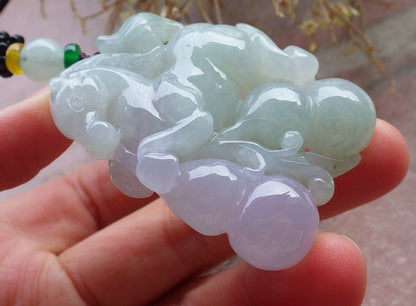 Certified Green Lavender Burma 100% Natural A Jade jadeite Pendant  Horse Gourd Coin Necklace 马到功成 648384 TN