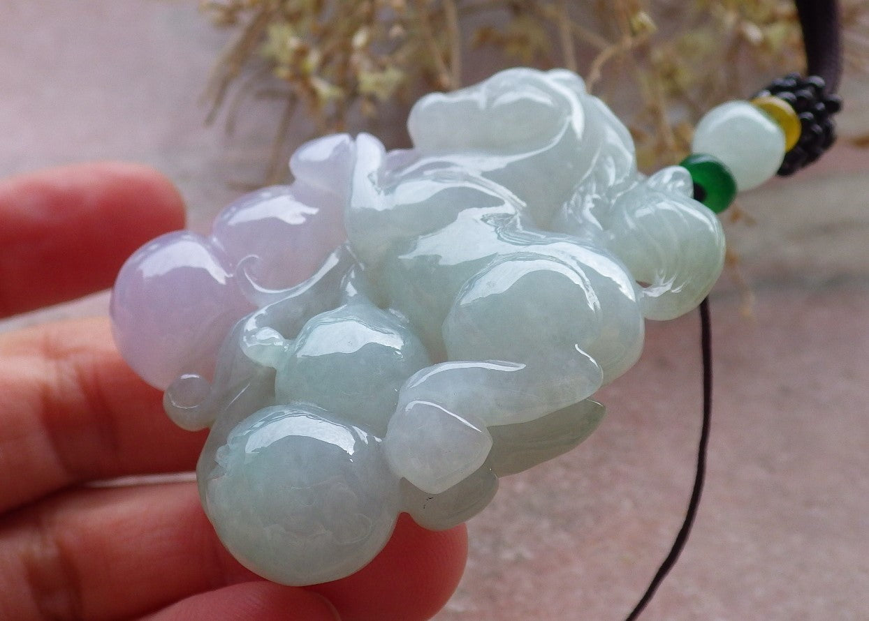Certified Green Lavender Burma 100% Natural A Jade jadeite Pendant  Horse Gourd Coin Necklace 马到功成 648384 TN