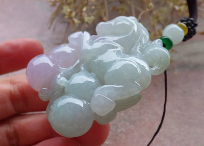 Certified Green Lavender Burma 100% Natural A Jade jadeite Pendant  Horse Gourd Coin Necklace 马到功成 648384 TN
