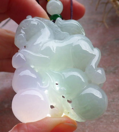 Certified Green Lavender Burma 100% Natural A Jade jadeite Pendant  Horse Gourd Coin Necklace 马到功成 648384 TN