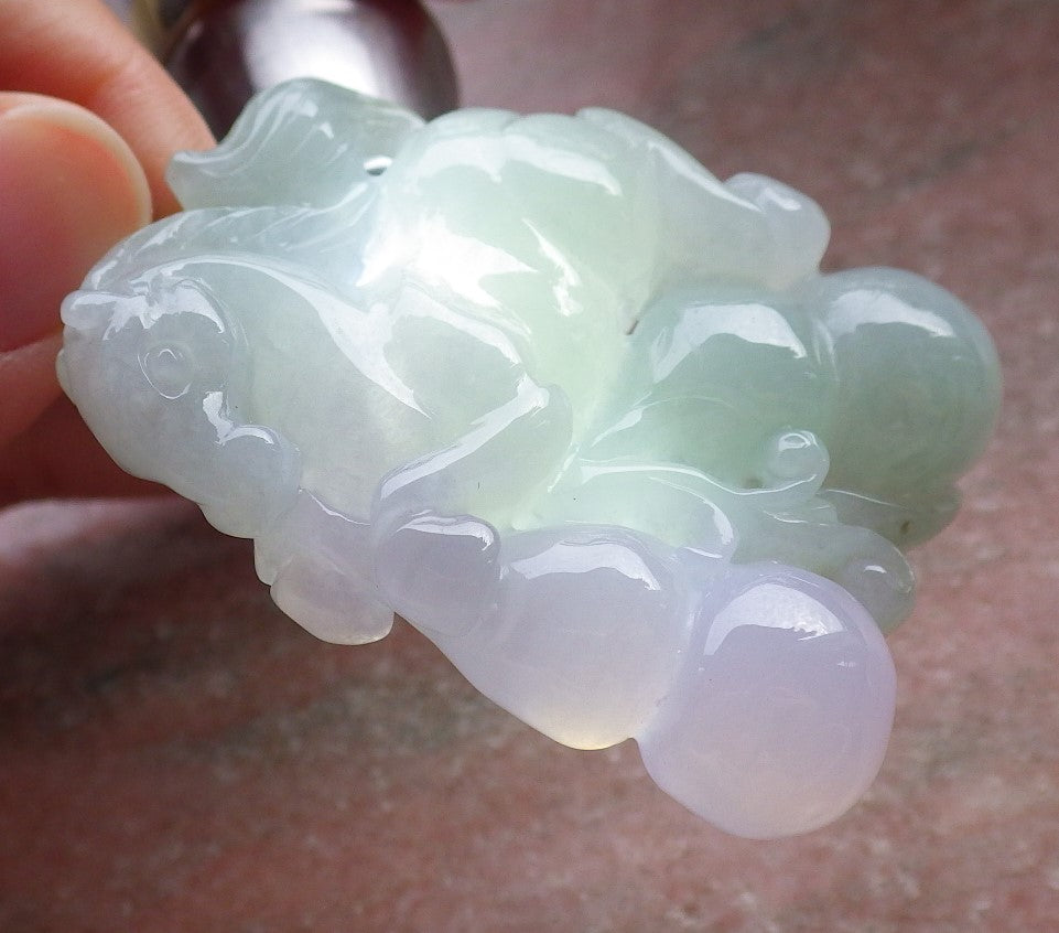 Certified Green Lavender Burma 100% Natural A Jade jadeite Pendant  Horse Gourd Coin Necklace 马到功成 648384 TN