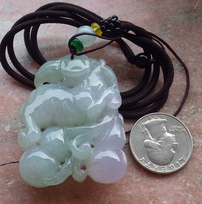 Certified Green Lavender Burma 100% Natural A Jade jadeite Pendant  Horse Gourd Coin Necklace 马到功成 648384 TN