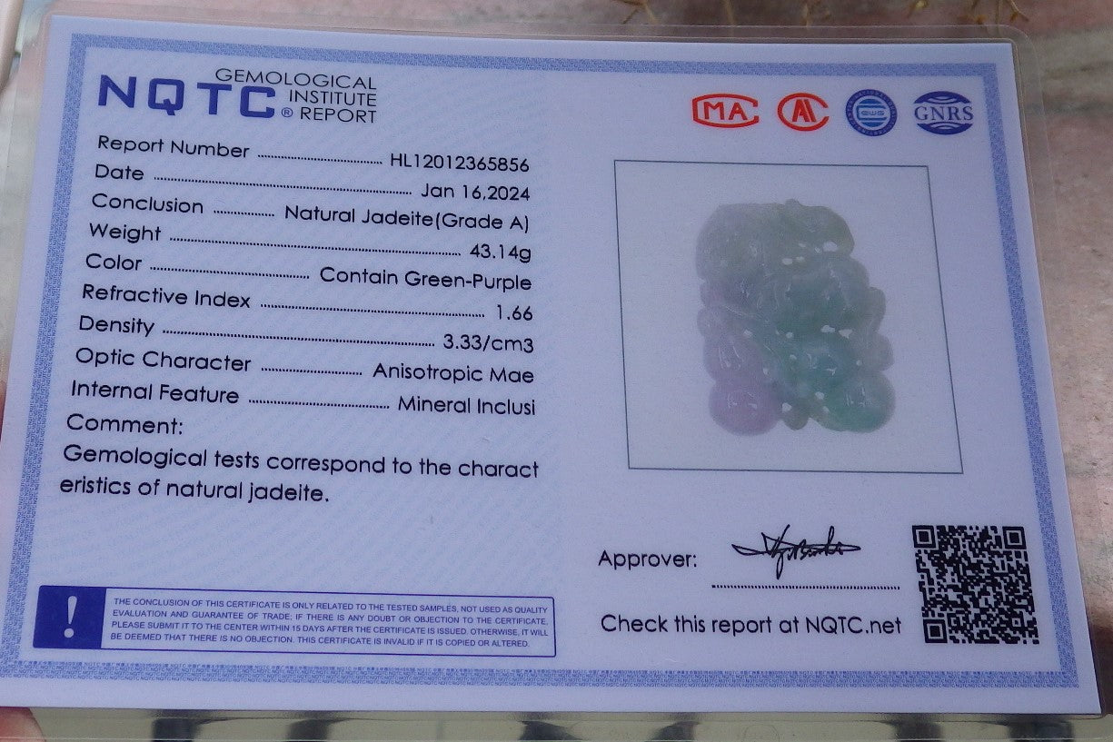 Certified Green Lavender Burma 100% Natural A Jade jadeite Pendant  Horse Gourd Coin Necklace 马到功成 648384 TN