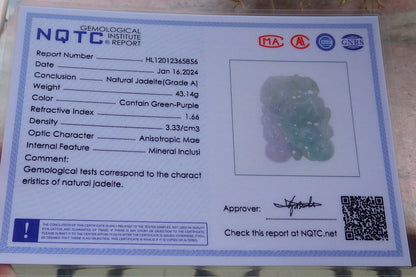 Certified Green Lavender Burma 100% Natural A Jade jadeite Pendant  Horse Gourd Coin Necklace 马到功成 648384 TN