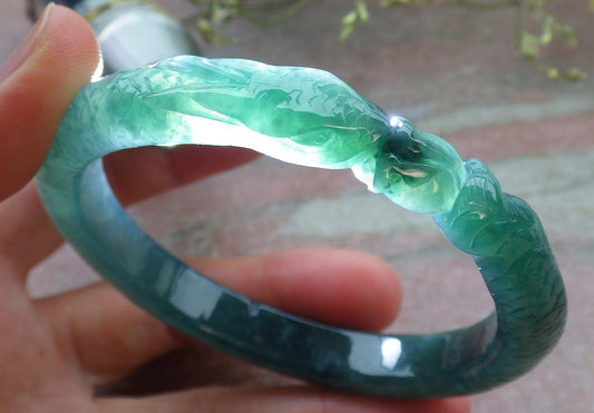 Certified Icy Green Burma 100% Natural A JADE Jadeite Snake Bangle Bracelet 59 mm 手镯 648471 TN