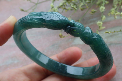 Certified Icy Green Burma 100% Natural A JADE Jadeite Snake Bangle Bracelet 59 mm 手镯 648471 TN