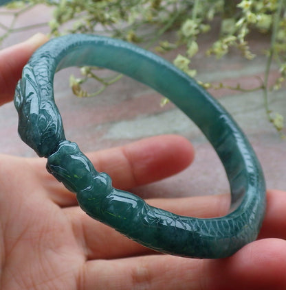 Certified Icy Green Burma 100% Natural A JADE Jadeite Snake Bangle Bracelet 59 mm 手镯 648471 TN