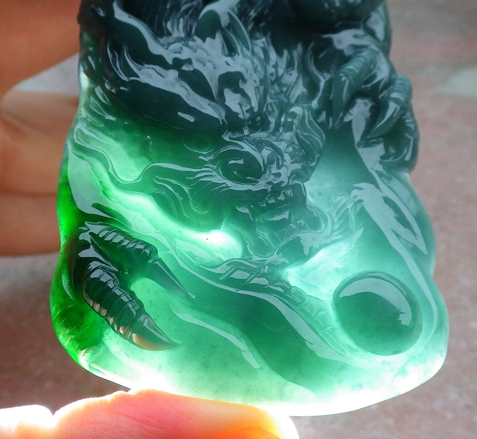 Certified Green Burma 100% Natural A Jade jadeite Pendant Dragon Necklace 生意兴隆 648492 TN
