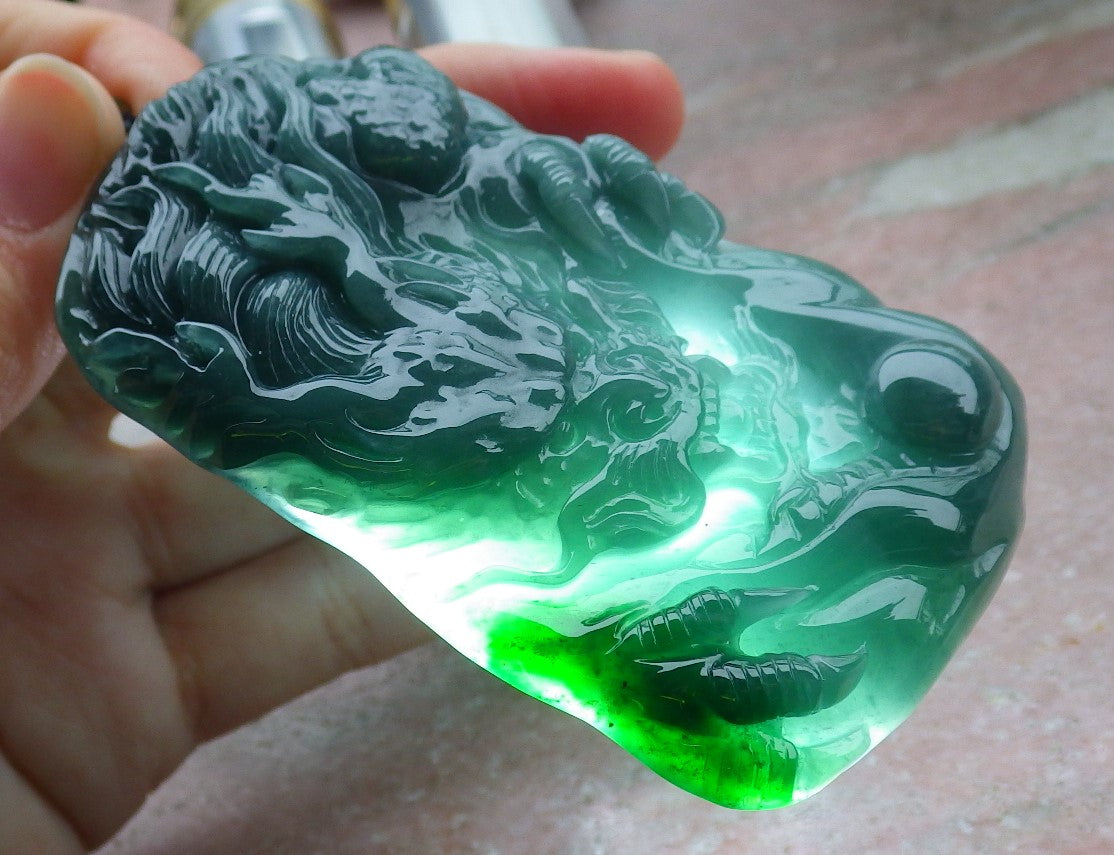 Certified Green Burma 100% Natural A Jade jadeite Pendant Dragon Necklace 生意兴隆 648492 TN