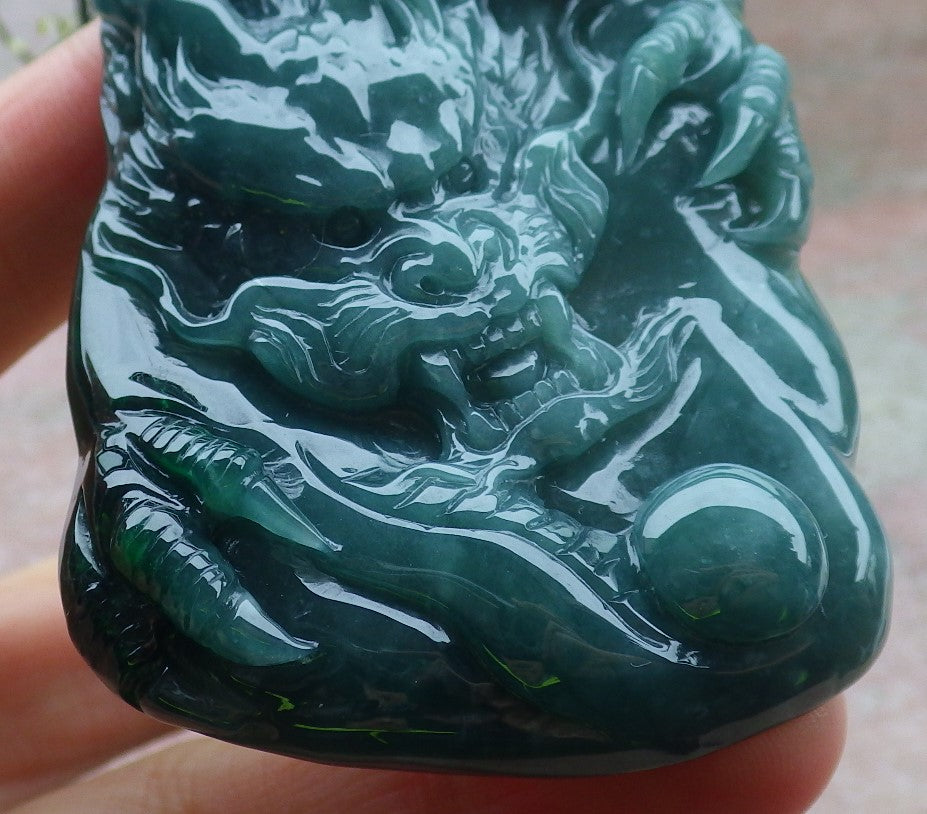 Certified Green Burma 100% Natural A Jade jadeite Pendant Dragon Necklace 生意兴隆 648492 TN