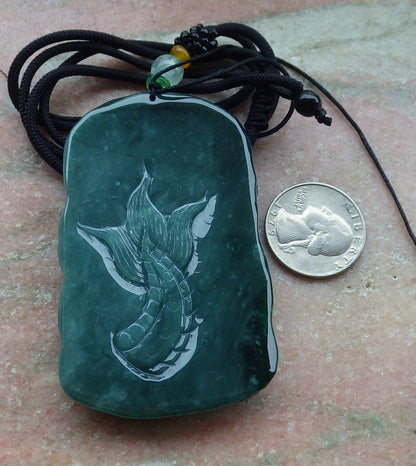 Certified Green Burma 100% Natural A Jade jadeite Pendant Dragon Necklace 生意兴隆 648492 TN