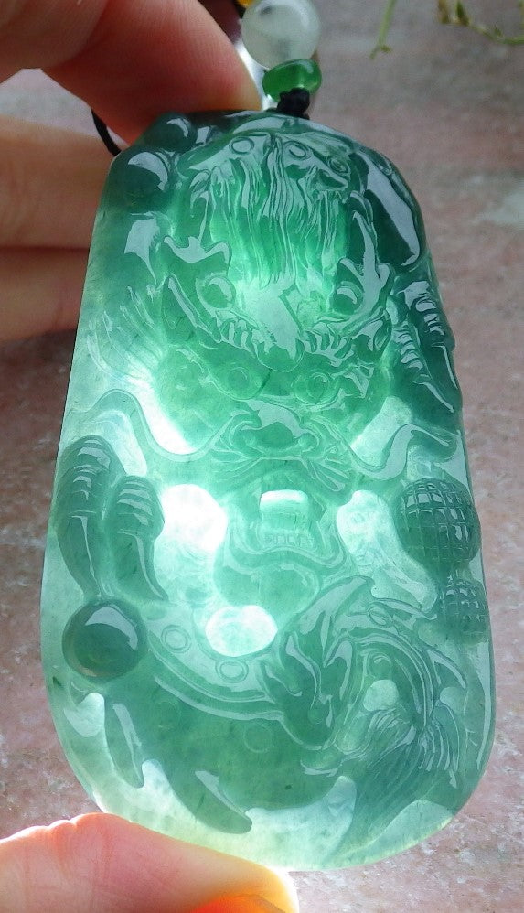 Certified Green Burma 100% Natural A Jade jadeite Pendant Dragon Bead Necklace 生意兴隆 648502 TN