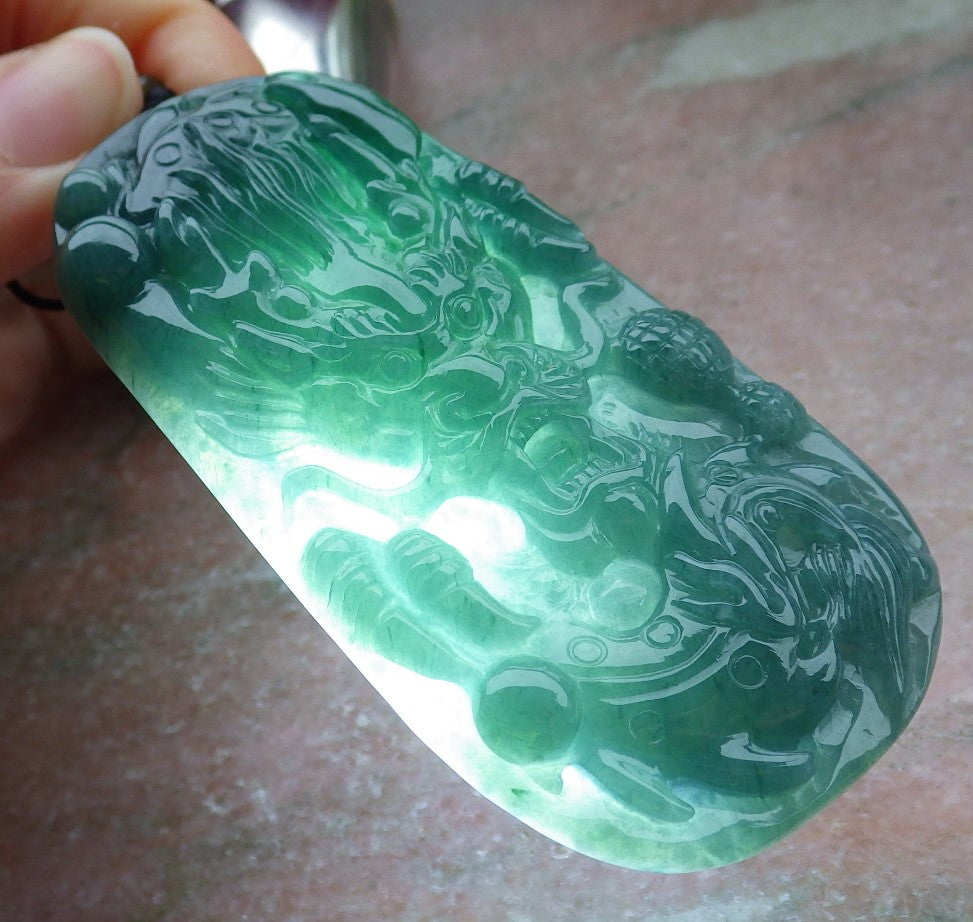Certified Green Burma 100% Natural A Jade jadeite Pendant Dragon Bead Necklace 生意兴隆 648502 TN
