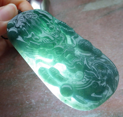 Certified Green Burma 100% Natural A Jade jadeite Pendant Dragon Bead Necklace 生意兴隆 648502 TN
