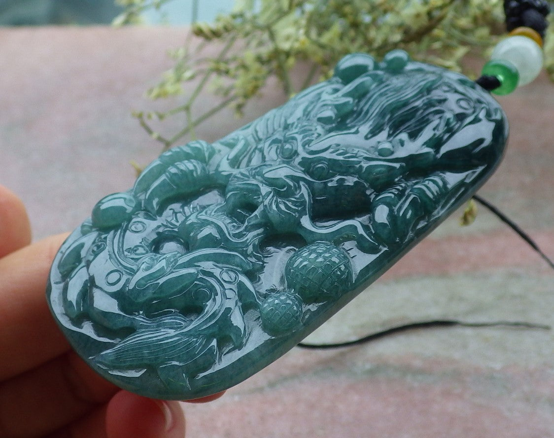 Certified Green Burma 100% Natural A Jade jadeite Pendant Dragon Bead Necklace 生意兴隆 648502 TN