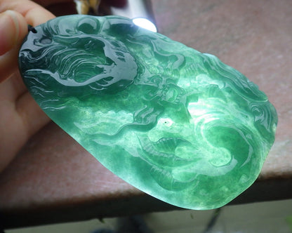 Certified Green Burma 100% Natural A Jade jadeite Pendant Dragon Ruyi Necklace 生意兴隆 648511 TN