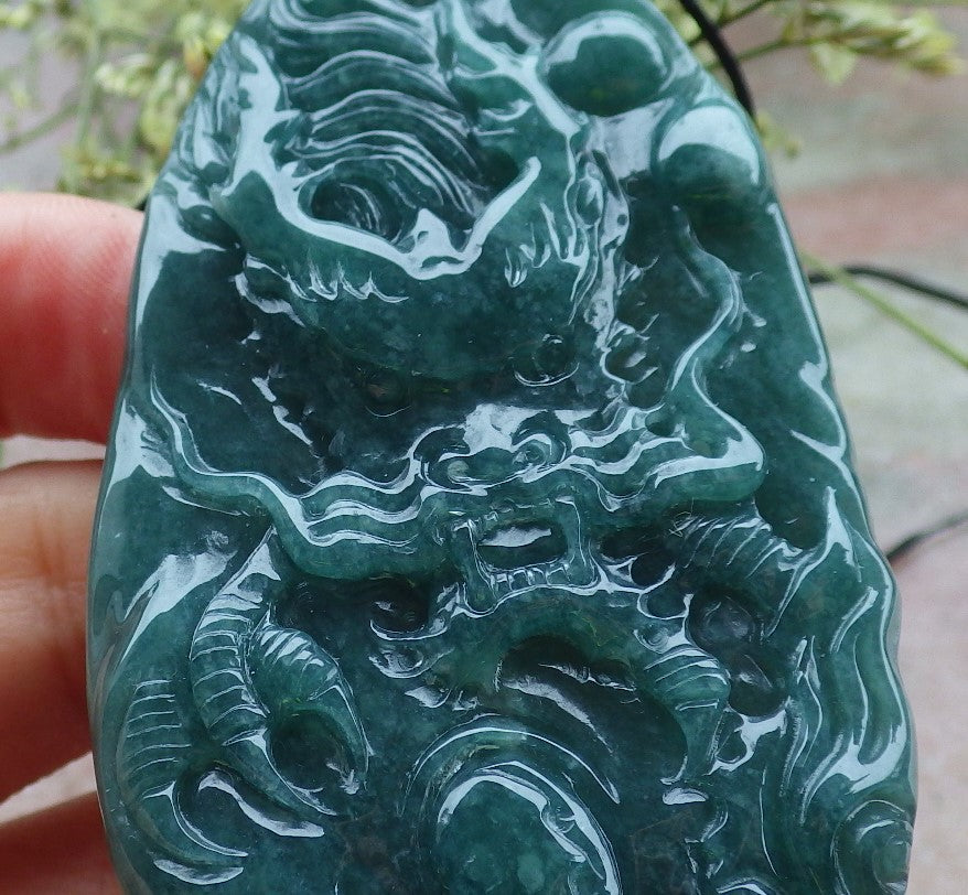 Certified Green Burma 100% Natural A Jade jadeite Pendant Dragon Ruyi Necklace 生意兴隆 648511 TN