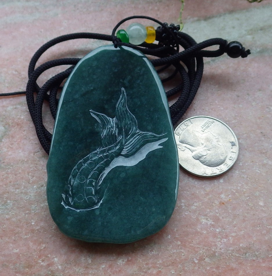 Certified Green Burma 100% Natural A Jade jadeite Pendant Dragon Ruyi Necklace 生意兴隆 648511 TN