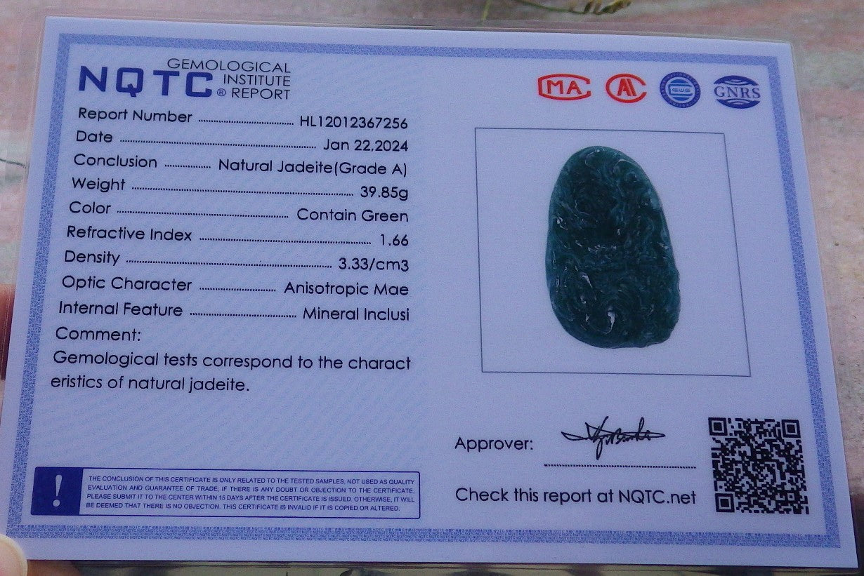 Certified Green Burma 100% Natural A Jade jadeite Pendant Dragon Ruyi Necklace 生意兴隆 648511 TN