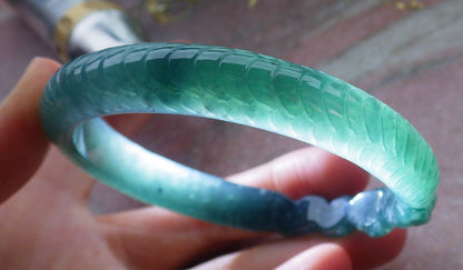 Certified Icy Green Burma 100% Natural A JADE Jadeite Snake Flower Bangle Bracelet 60 mm 手镯 648557 TN
