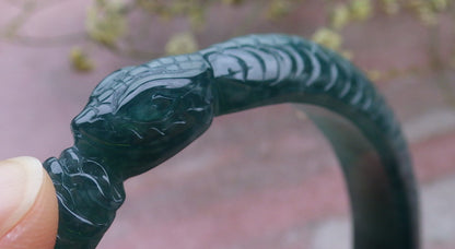Certified Icy Green Burma 100% Natural A JADE Jadeite Snake Flower Bangle Bracelet 60 mm 手镯 648557 TN