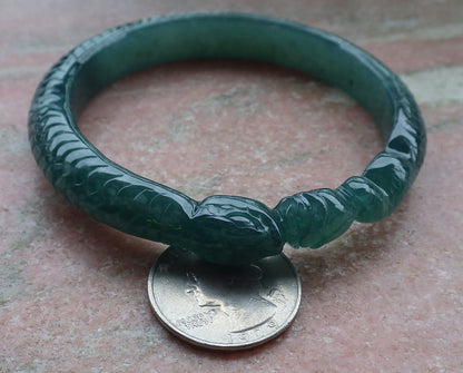 Certified Icy Green Burma 100% Natural A JADE Jadeite Snake Flower Bangle Bracelet 60 mm 手镯 648557 TN