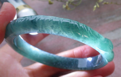 Certified Icy Green Burma 100% Natural A JADE Jadeite Fish Bangle Bracelet 60 mm 手镯 648571 TN