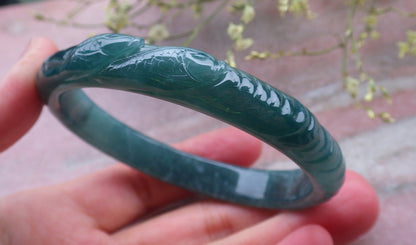 Certified Icy Green Burma 100% Natural A JADE Jadeite Fish Bangle Bracelet 60 mm 手镯 648571 TN
