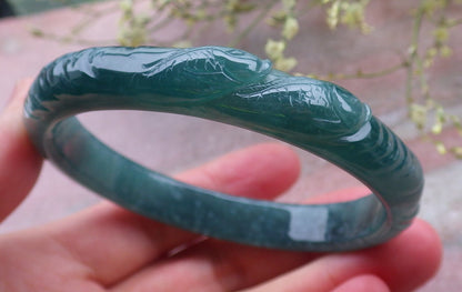 Certified Icy Green Burma 100% Natural A JADE Jadeite Fish Bangle Bracelet 60 mm 手镯 648571 TN