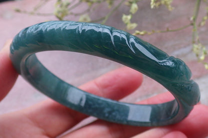 Certified Icy Green Burma 100% Natural A JADE Jadeite Fish Bangle Bracelet 60 mm 手镯 648571 TN