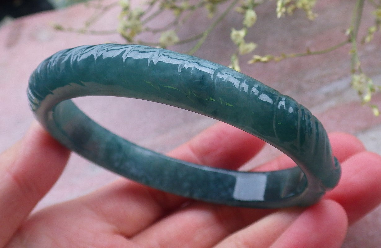 Certified Icy Green Burma 100% Natural A JADE Jadeite Fish Bangle Bracelet 60 mm 手镯 648571 TN
