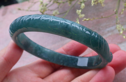 Certified Icy Green Burma 100% Natural A JADE Jadeite Fish Bangle Bracelet 60 mm 手镯 648571 TN