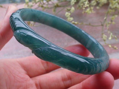 Certified Icy Green Burma 100% Natural A JADE Jadeite Fish Bangle Bracelet 60 mm 手镯 648571 TN