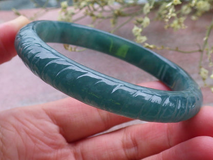 Certified Icy Green Burma 100% Natural A JADE Jadeite Fish Bangle Bracelet 60 mm 手镯 648571 TN