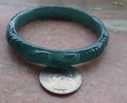 Certified Icy Green Burma 100% Natural A JADE Jadeite Fish Bangle Bracelet 60 mm 手镯 648571 TN