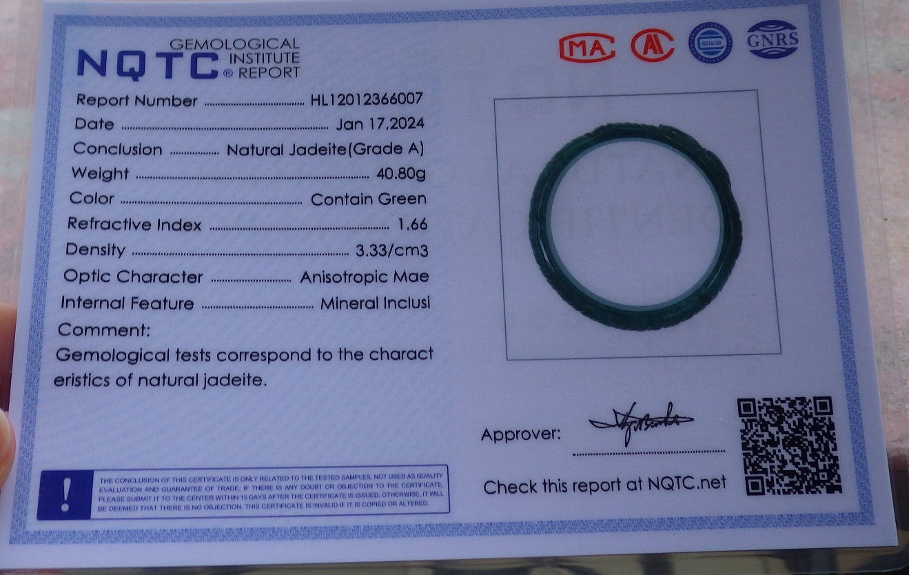 Certified Icy Green Burma 100% Natural A JADE Jadeite Fish Bangle Bracelet 60 mm 手镯 648571 TN