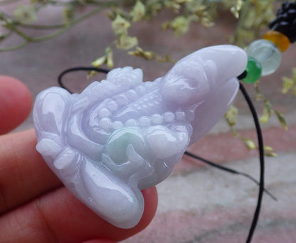 Certified Lavender Green Burma 100% Natural A Jade jadeite pendant Ji Kung Buddha God Gourd Fan Necklace 济公 648584 TN