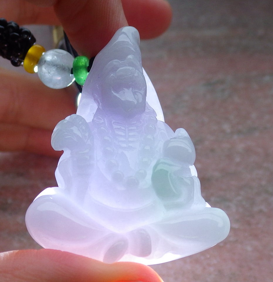 Certified Lavender Green Burma 100% Natural A Jade jadeite pendant Ji Kung Buddha God Gourd Fan Necklace 济公 648584 TN