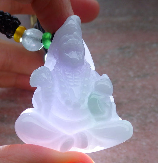 Certified Lavender Green Burma 100% Natural A Jade jadeite pendant Ji Kung Buddha God Gourd Fan Necklace 济公 648584 TN