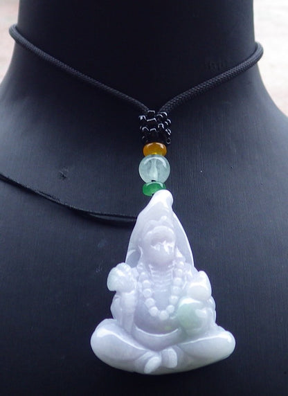 Certified Lavender Green Burma 100% Natural A Jade jadeite pendant Ji Kung Buddha God Gourd Fan Necklace 济公 648584 TN