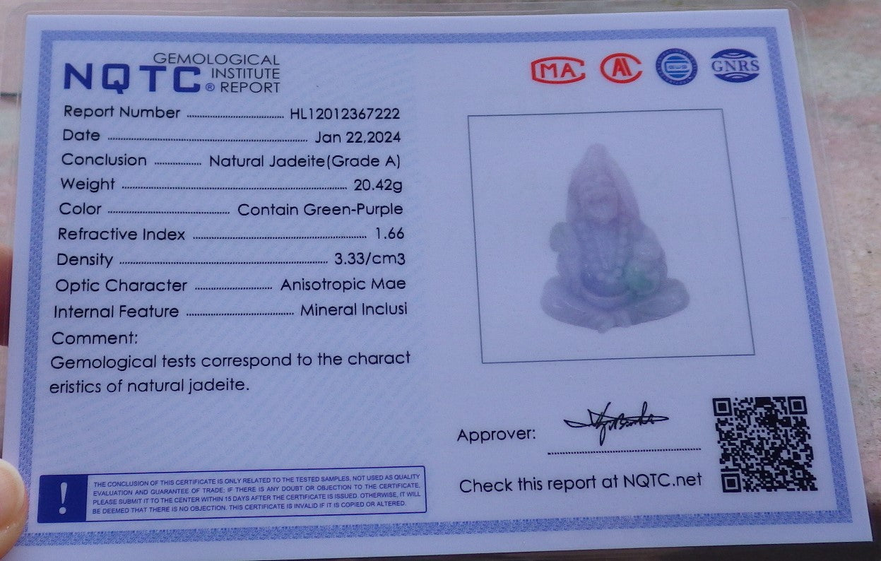 Certified Lavender Green Burma 100% Natural A Jade jadeite pendant Ji Kung Buddha God Gourd Fan Necklace 济公 648584 TN