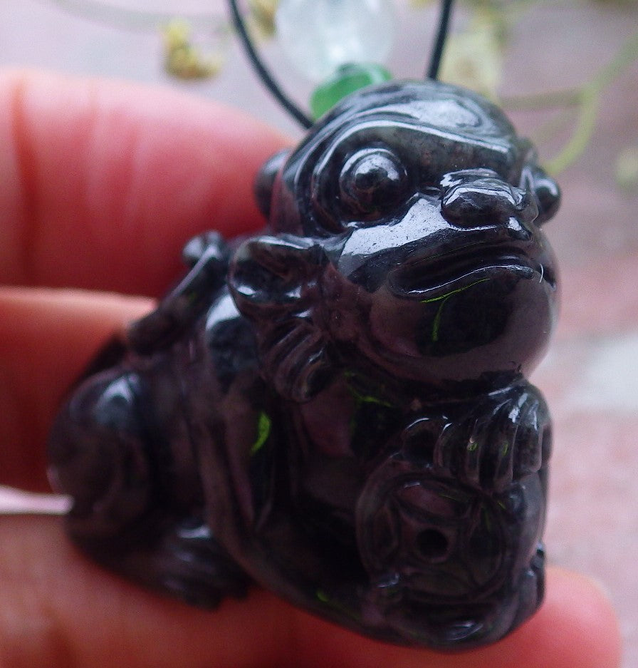 Certified Black Burma 100% Natural A Jade jadeite Pendant Monkey Coin Necklace 猴子 648622 TN